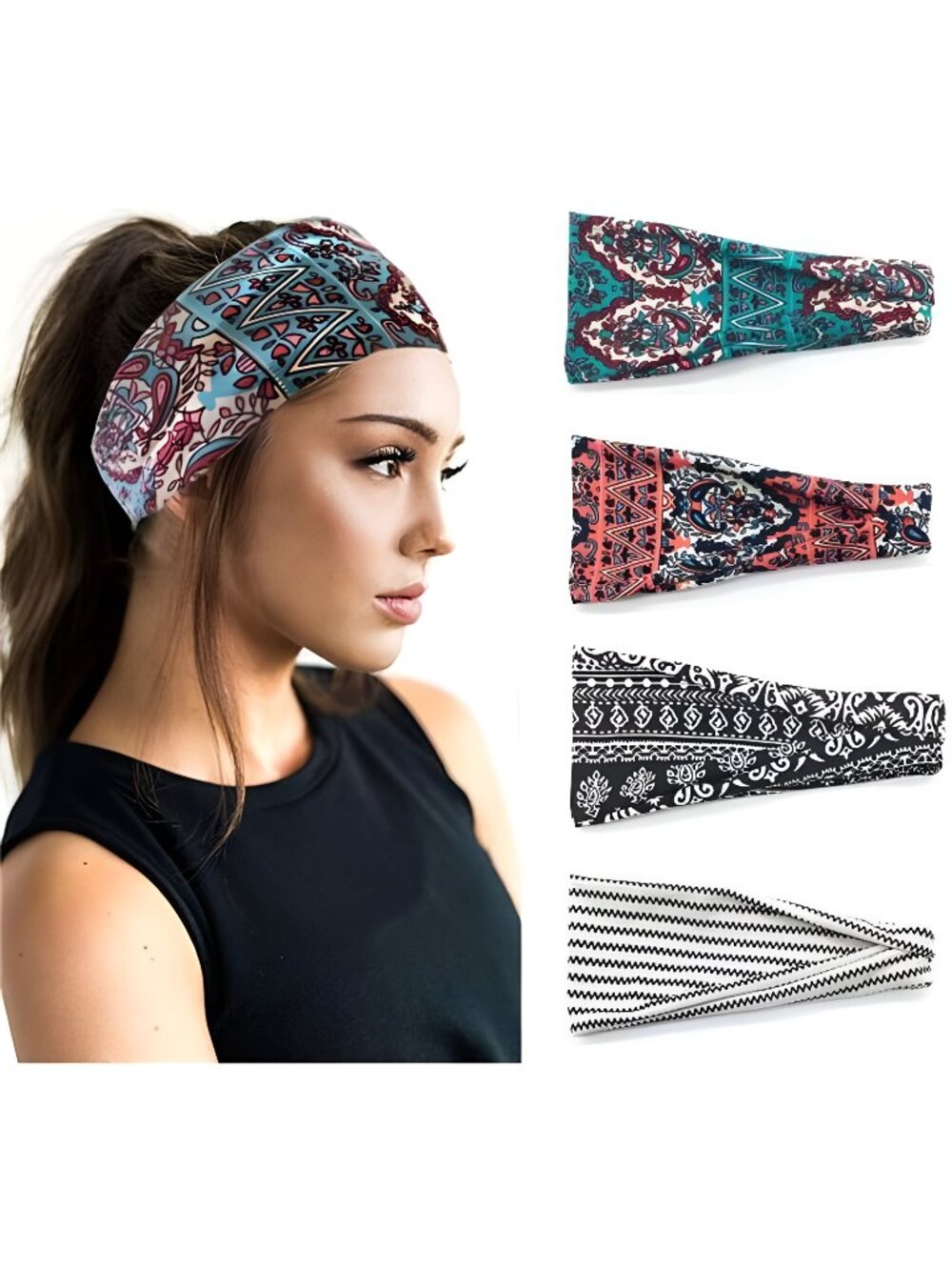 Boho Headband Wide Hair Band Boho Elastic Sports Headwear Hair Band Workout